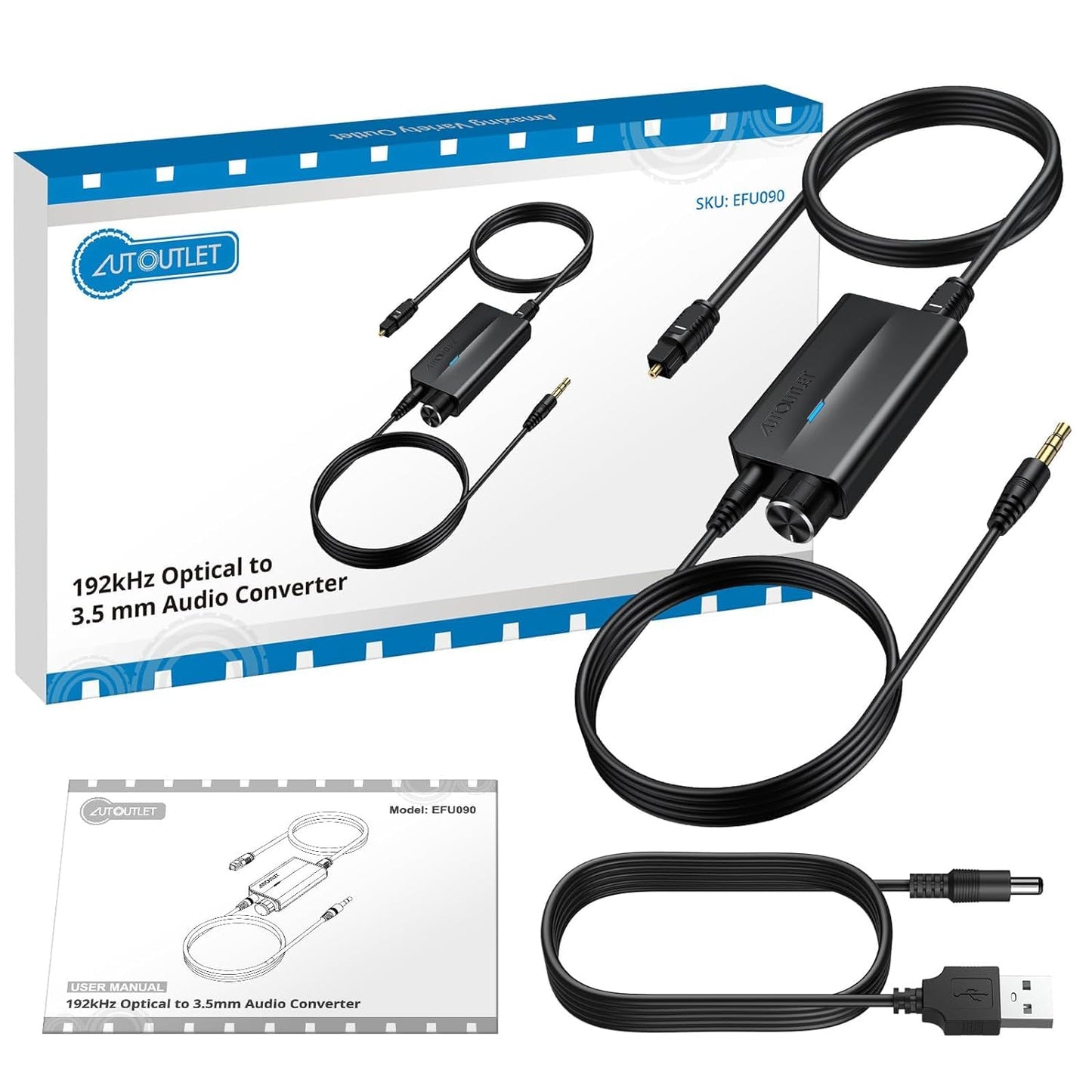 Convertor DAC audio digital la analog, 192kHz, cu cablu de 1 m si control volum, SPDIF Toslink la 3, 5 mm, plug and play, multifunctional
