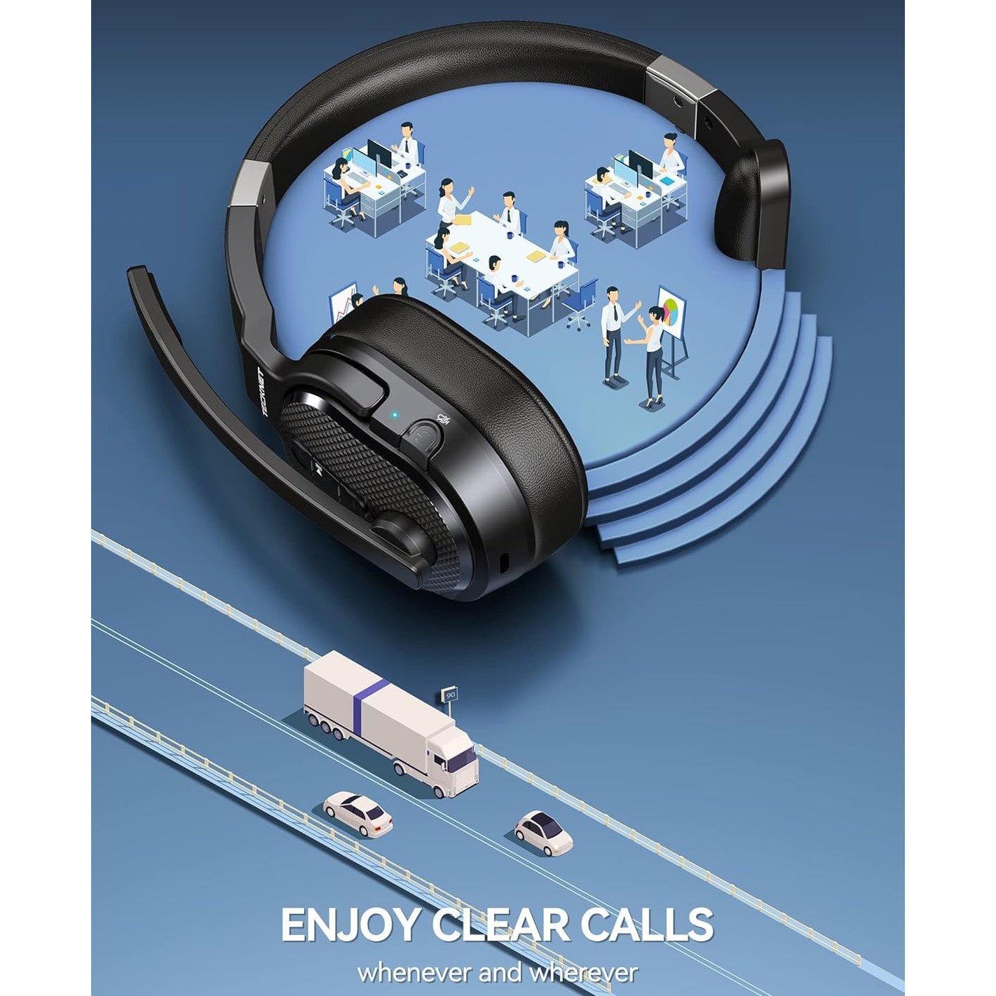 Casca call center Wireless Bluetooth, cu microfon rotativ 270°, USB dongle, anulare a zgomotului, functionare pana la 70 de ore, raza de 15m, pentru PC, smartphone, neagra