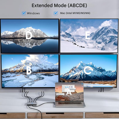 Statie de andocare WAVLINK Quad Monitor 4x HDMI, USB-C si USB-A, pentru MacBook Pro/Air M1 M2 M3 M4, extensie 4 monitoare, Dual 4K UHD + Dual Full HD 1080P, compatibil Windows 11/10, macOS, Thunderbolt 3/4, necesita driver SMI