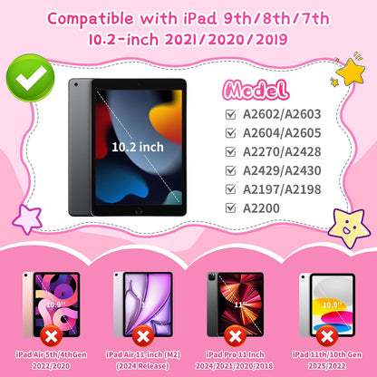 Husa Coolden pentru iPad 10.2 Gen 7/8/9 – Model cu capsuni, suport 360°, rezistenta la socuri, curea de umar, roz