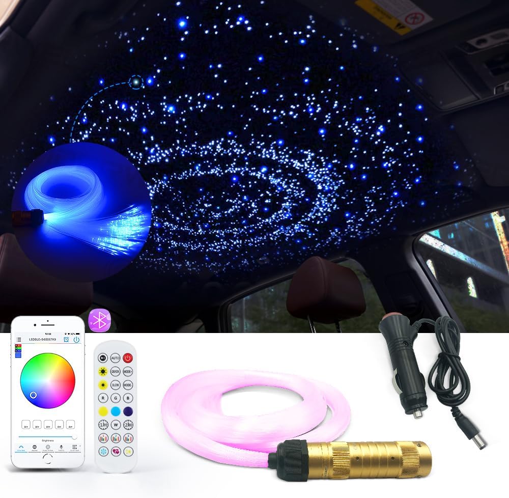 Kit fibra optica plafon instelat RGBW, smart, 160 fire 2 metri 0.75mm, Bluetooth, cu aplicatie smartphone si telecomanda, 16 milioane de culori, functie temporizare, mod muzical