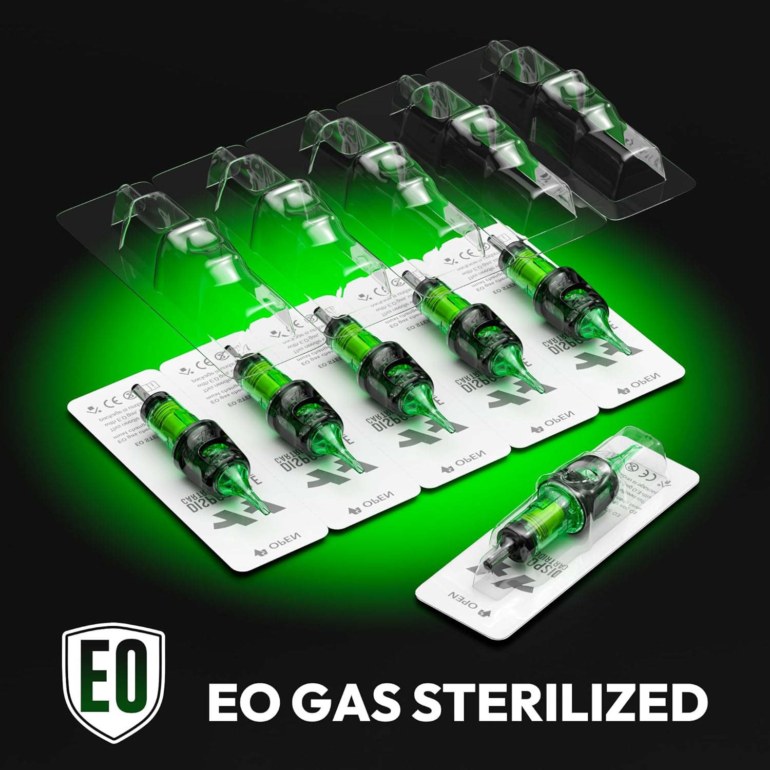 Set 50 ace de tatuat profesionale HAWINK unica folosinta #12 RGB rotunde Standard Liner 0, 35 mm, 5 tipuri modul ace 3RL, 5RL, 7RL, 9RL, 11RL din otel inoxidabil, accesorii pentru incepatori si artisti EN20-FG-50KIT-E