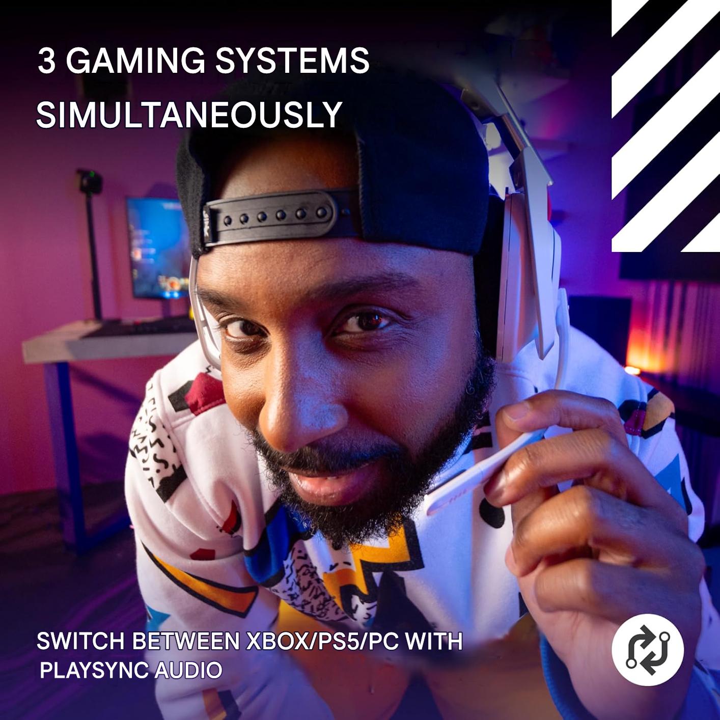 Casti gaming wireless Logitech G Astro A50 LIGHTSPEED Gen 5 cu statie de baza, PRO-G Graphene 40mm, comutare 3 platforme Xbox/PS5/PC/Mac/Switch, Bluetooth, microfon broadcast 48kHz, ANC, autonomie 24h, alb