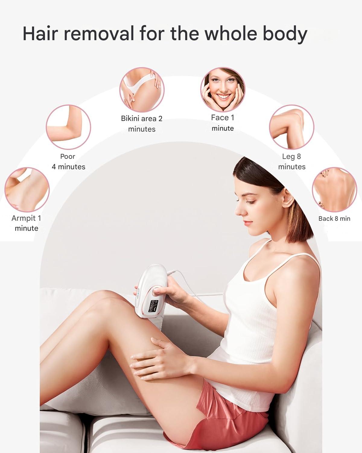Epilator IPL cu 999.900 impulsuri, 5 niveluri de intensitate, functie racire, mod auto/manual, epliare fara durere pentru femei si barbati