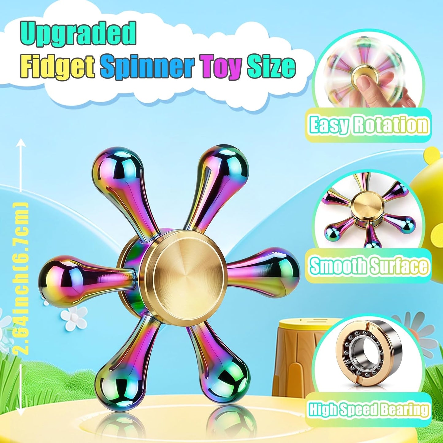 Fidget Spinner Coolden, jucarie anti-stres silentioasa, rotatie 3-5 minute, inalta calitate, pentru birou, scoala si cadou copii, adulti (multicolor)