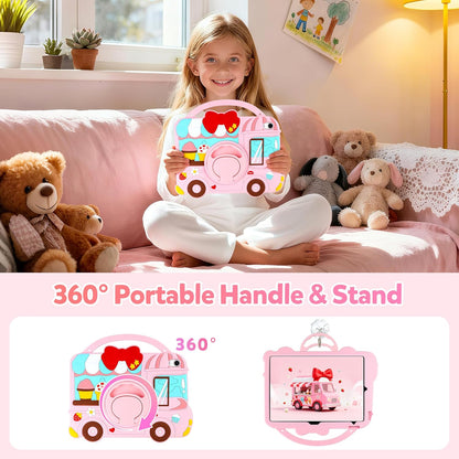 Husa pentru iPad A16 11 generatia 11 inch 2025, inghetara 3D, din silicon pentru iPad 10 Generation, protectie rezistenta la socuri pentru copii si fete, cu suport rotativ, curea de umar si maner