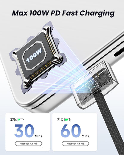 Cablu de incarcare USB-C la Magsafe 3 pentru alimentare de 2 m, MacBook Air (M1, 2020), MacBook Pro (M1, 2020), Mac Mini 2020, de 2 metri, 100 W PD, cu indicator LED, magnetic