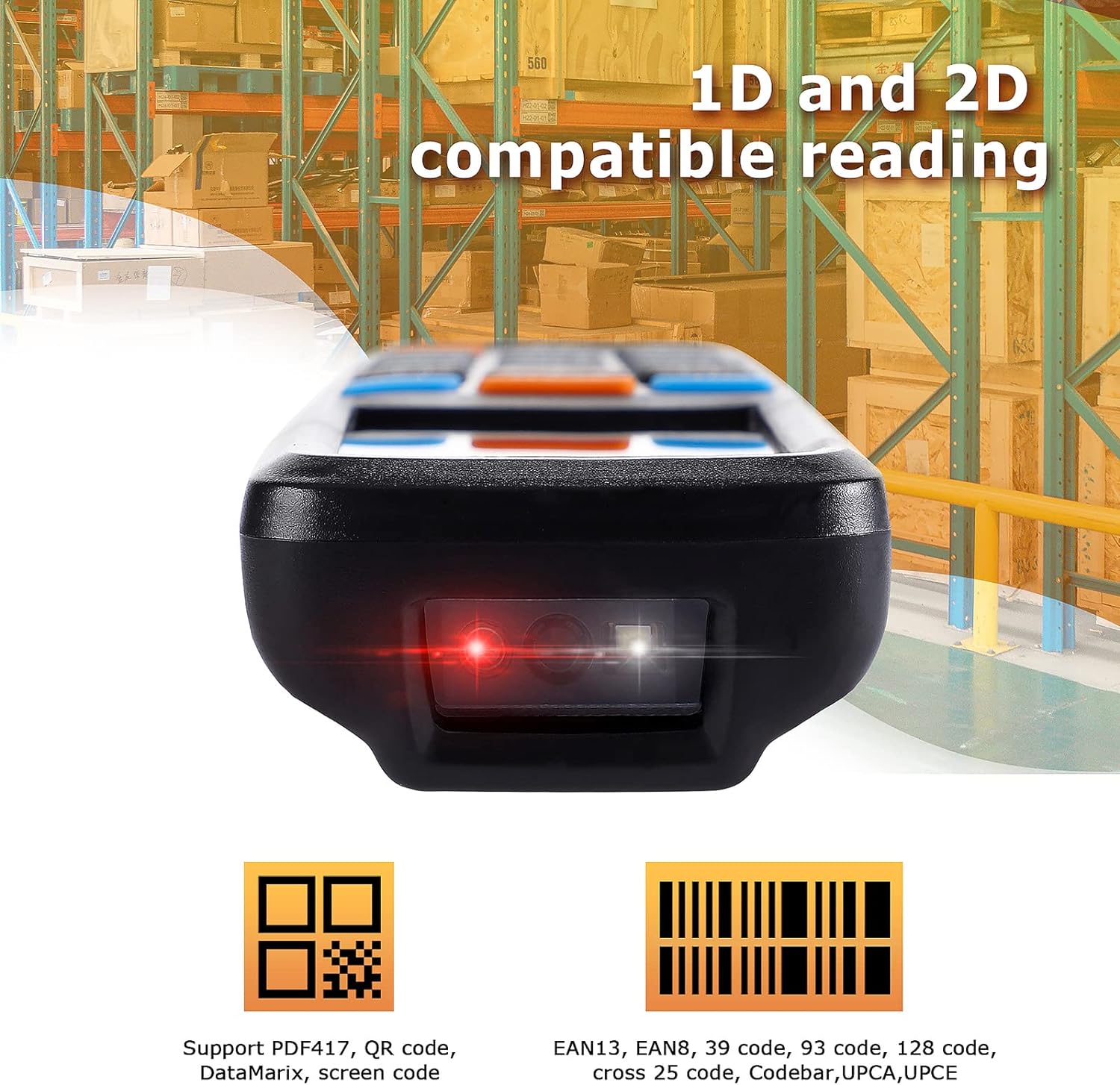 Cititor coduri de bare, scanner wireless 1D, 2D, QR, cu display LCD 2.8 inch, acumulator 1400 mAh, portabil, mod inventar, portabil