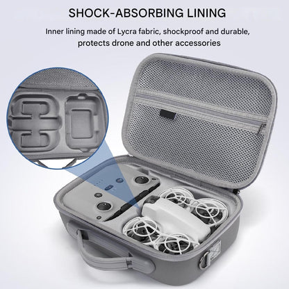 Husa de protectie pentru drona DJI Neo si controler RC-N3, geanta de transport impermeabila, portabila 29 x 20 cm, rezistenta la socuri, cu maner anti-alunecare si curea de umar, gri