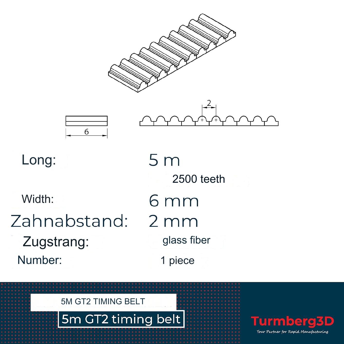 Curea de distributie Turmberg3D GT2 de 5m x 6 mm, pentru imprimanta 3D Prusa i3, Anet A8, Anycubic i3 Mega, Ender 3, Sidewinder X1, din cauciuc ranforsat cu fibra de sticla