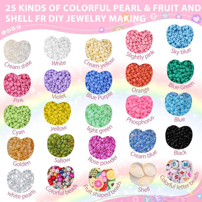 Set 9200 margele din sticla pentru confectionat bratari, 26 de culori, forfeca, penseta si 2 role snur elastic, 2x ace, pentru coliere, bijuterii