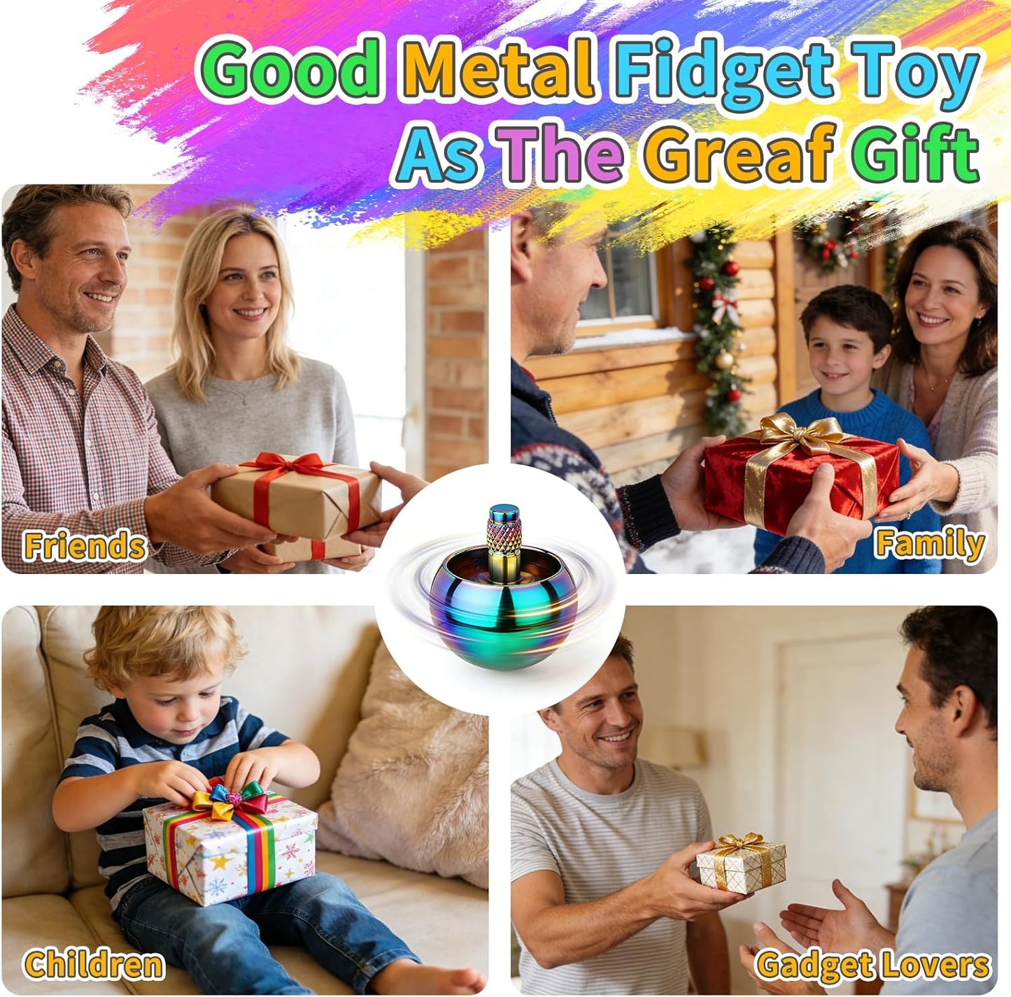 Fidget spinner metalic Coolden, titirez anti-stres, rotatie 3-5 min, silentios, otel inoxidabil 304, mini portabil EDC, pentru copii si adulti, multicolor