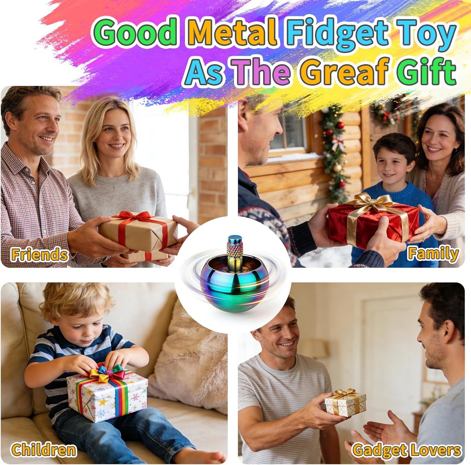 Fidget spinner metalic Coolden, titirez anti-stres, rotatie 3-5 min, silentios, otel inoxidabil 304, mini portabil EDC, pentru copii si adulti, multicolor