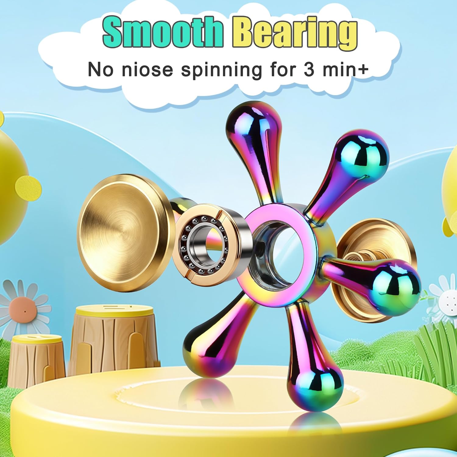 Fidget Spinner Coolden, jucarie anti-stres silentioasa, rotatie 3-5 minute, inalta calitate, pentru birou, scoala si cadou copii, adulti (multicolor)