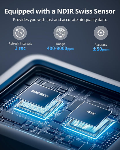 Detector de CO2 WLAN SwitchBot cu termometru-higrometru IP65 si Hub Mini Matter – senzor CO2 cu aplicatie, alarma, stocare date 2 ani si Bluetooth