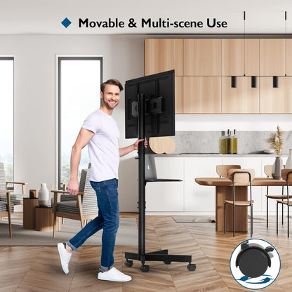 Suport TV BONTEC cu roti pentru ecrane Plasma/LCD/LED de 23-60 inch, pana la 25 kg, suport rulant reglabil pe inaltime cu raft pentru laptop, MAX VESA 400 x 400 mm