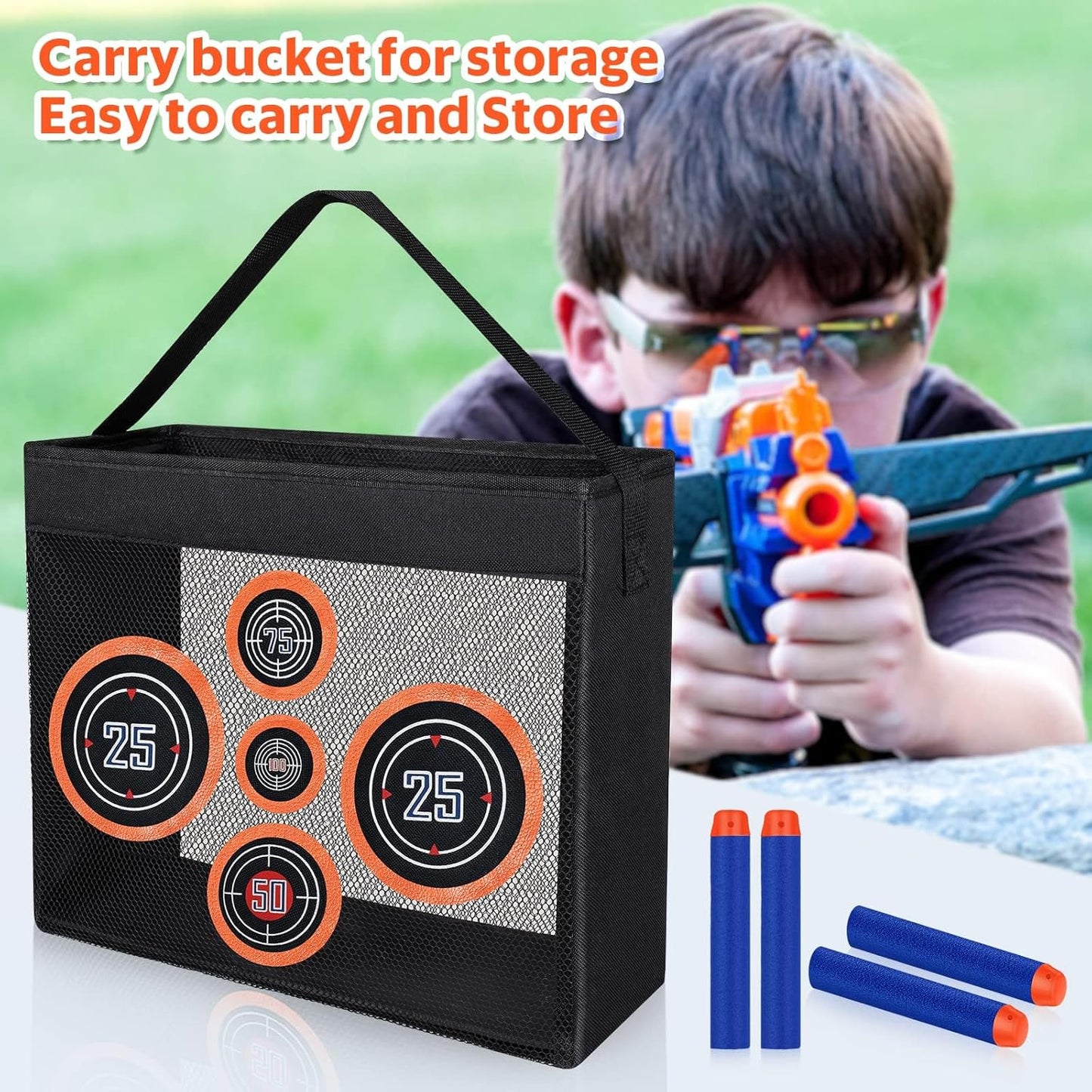 Set 600 sageti Darts din spuma, compatibile Nerf N-Strike Elite – Munitie Refill pentru pistol de jucarie, sageti de rezerva cu sac de depozitare si tinta antrenament