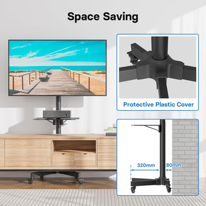 Suport TV BONTEC cu roti pentru ecrane Plasma/LCD/LED de 23-55 inch, pana la 40 kg, suport rulant reglabil pe inaltime si functie de inclinare cu raft pentru laptop, MAX VESA 400x400