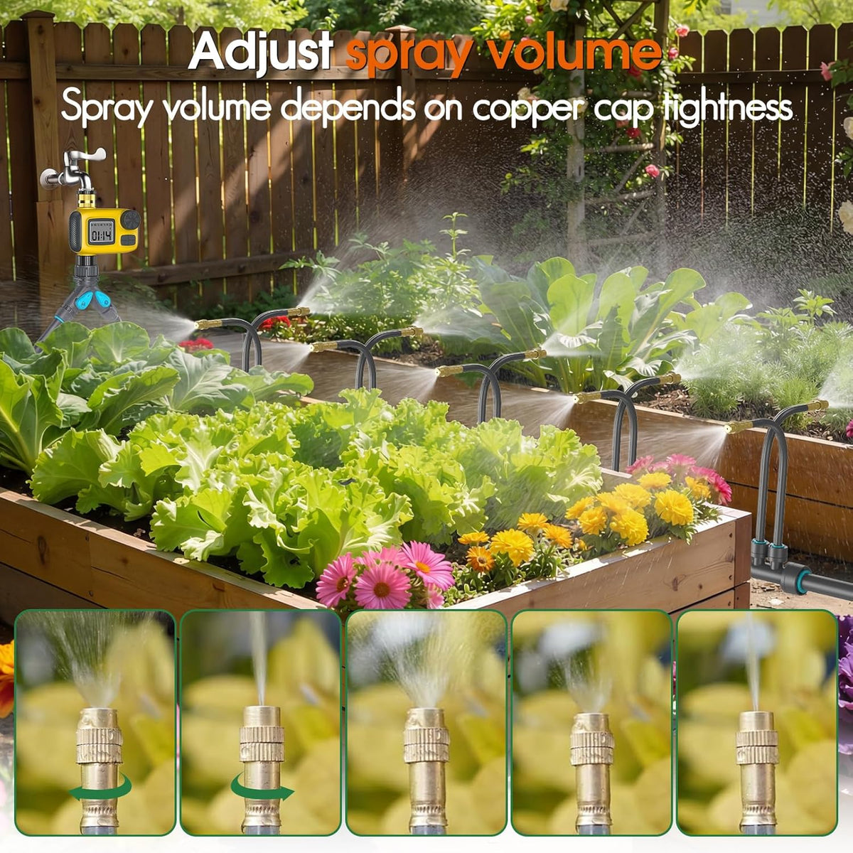 Sistem automat de irigare prin picurare 30m cu temporizator programabil, kit complet udare 20 plante, 20 duze reglabile 360° din alama, 3 moduri picurare/pulverizare/dus, economie apa 70%, instalare rapida fara unelte, pentru gradina, sera si ghiveci