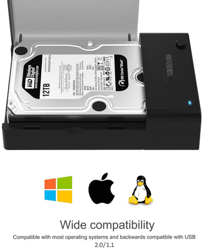 Docking Station pentru HDD/SSD extern, carcasa rack de 2,5-3,5 inchi, SATA, UASP, USB 3.0, USB 3.2 Gen1, plug and play, cu sursa de alimentare DC 12 V, rata de transfer 5 Gbps, cablu tip A de 1.8 m