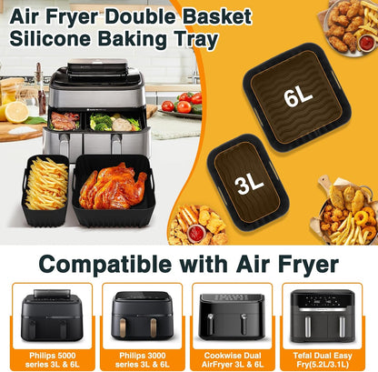 Set 27 accesorii pentru friteuza cu aer cald Philips Dual Basket Airfryer 3000/5000 series (6L/3L), tavi silicon, gratare inox, multicolor