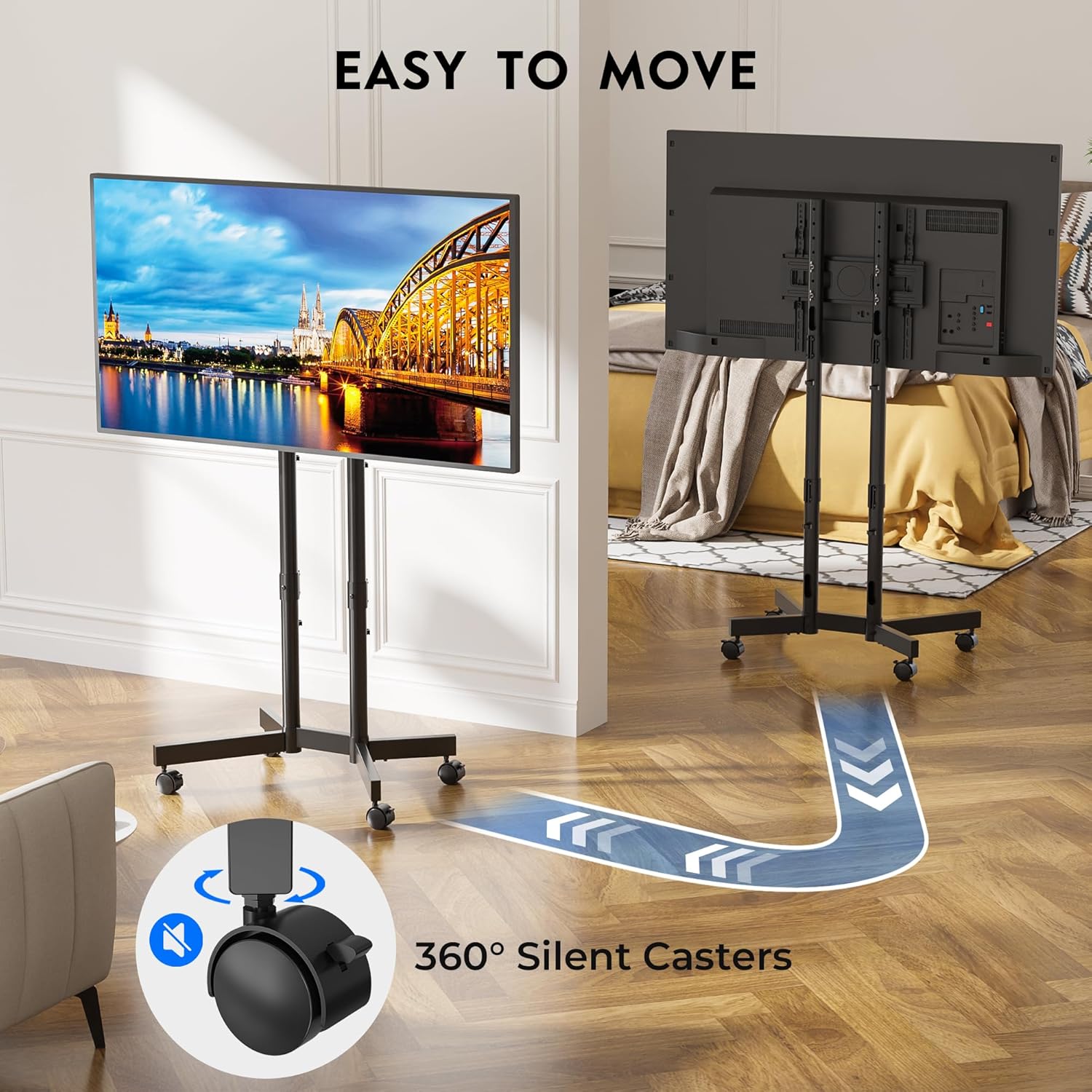Suport TV BONTEC cu roti pentru ecrane Plasma/LCD/LED de 32-70 inch, pana la 50 kg, 6 reglaje de inaltime, VESA 400 x 400 mm