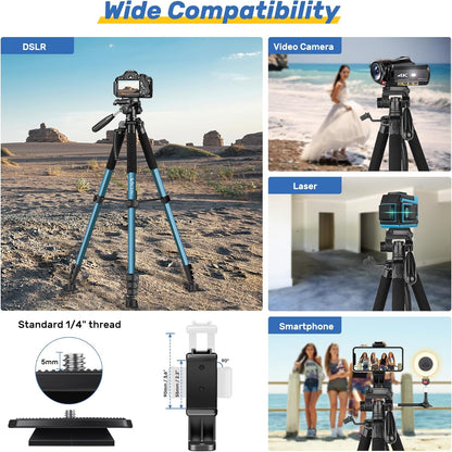 Trepied foto Victiv 188 cm, aluminiu usor si compact, cap detasabil 3 directii 360°, suport smartphone, telecomanda wireless, compatibil DSLR Canon/Nikon/Sony, smartphone/tableta, capacitate 6 kg, albastru