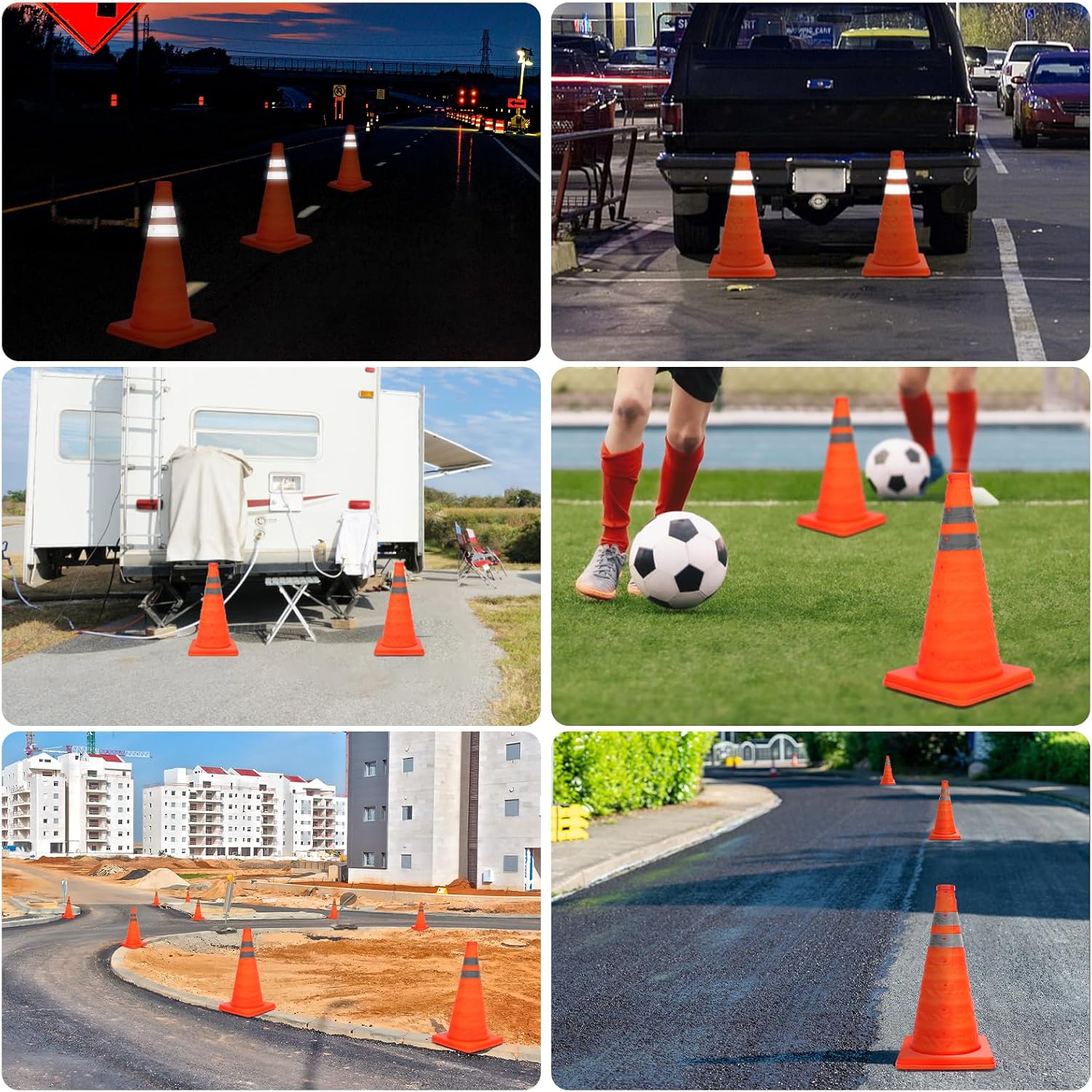 Set 4 conuri de siguranta pliabile, reflectorizante, 45 cm, portocaliu, pentru semnalizarea si controlul traficului rutier, parcari si santiere