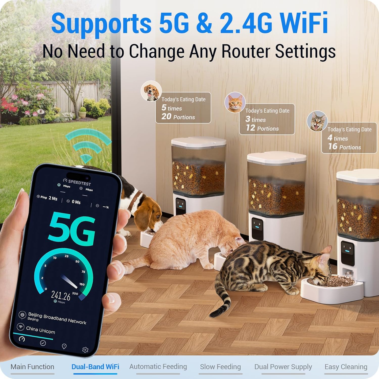 Hranitor automat Frienhund pentru pisici, WiFi 5G cu aplicatie compatibila cu Alexa, 7 litri cu alimentare lenta,constructie detasabila pentru curatare usoara