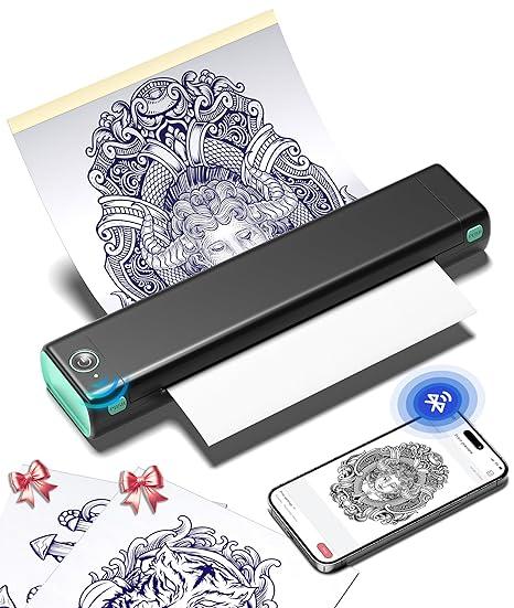 Imprimanta termica portabila pentru tatuaje, Bluetooth, USB, cu 10 hartii de transfer, acumulator 1200 mAh, printare termica directa, fara tus, conectare prin aplicatie, compatibila Android/iOS/Windows/MacOS/ChromeOS