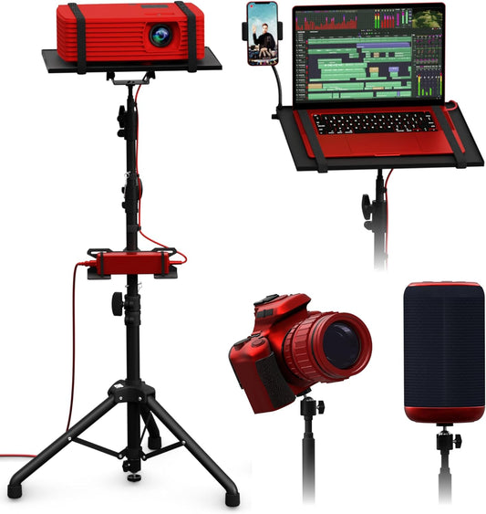 Suport videoproiector/laptop, stand cu inaltime reglabila 66-150 cm, functie trepied, cu cap bila rotativ 360°, tavita pliabila, 6 kg greutate suportata, multifunctional