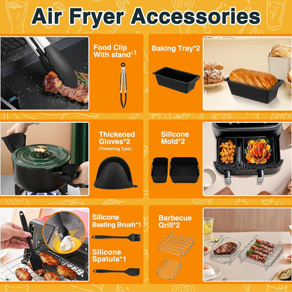Set 27 accesorii pentru friteuza cu aer cald Philips Dual Basket Airfryer 3000/5000 series (6L/3L), tavi silicon, gratare inox, multicolor
