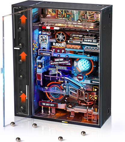 Puzzle 3D Marble Run Lumea paralela, electric, model Cyberpunk, calatorie bile 187 cm, 6 seturi de lumini, peste 10 efecte de lumina, pentru adulti, negru