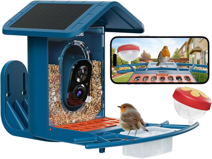 Hranitoare inteligenta pentru pasari cu camera, identificarea pasarilor, 2,4 GHz/5 GHz, alimentata cu energie solara, notificari instantanee, camera cu vizualizare live 2K pentru hranirea pasarilor