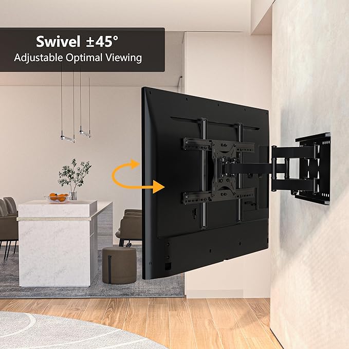 Suport TV perete, universal, diagonala 37 - 80 inch, max 65 kg, VESA 100 x 100 - 600 x 400, brat dublu, extindere si retragere 60-360mm, inclinare 5° sus si 15° jos, nivela, cablu HDMI de 1,8 m, ancore perete, pentru televizoare plate sau curbate