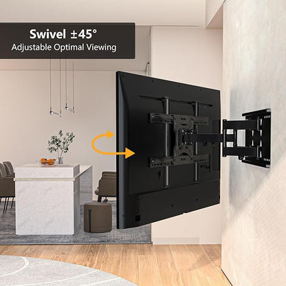 Suport TV perete, universal, diagonala 37 - 80 inch, max 65 kg, VESA 100 x 100 - 600 x 400, brat dublu, extindere si retragere 60-360mm, inclinare 5° sus si 15° jos, nivela, cablu HDMI de 1,8 m, ancore perete, pentru televizoare plate sau curbate