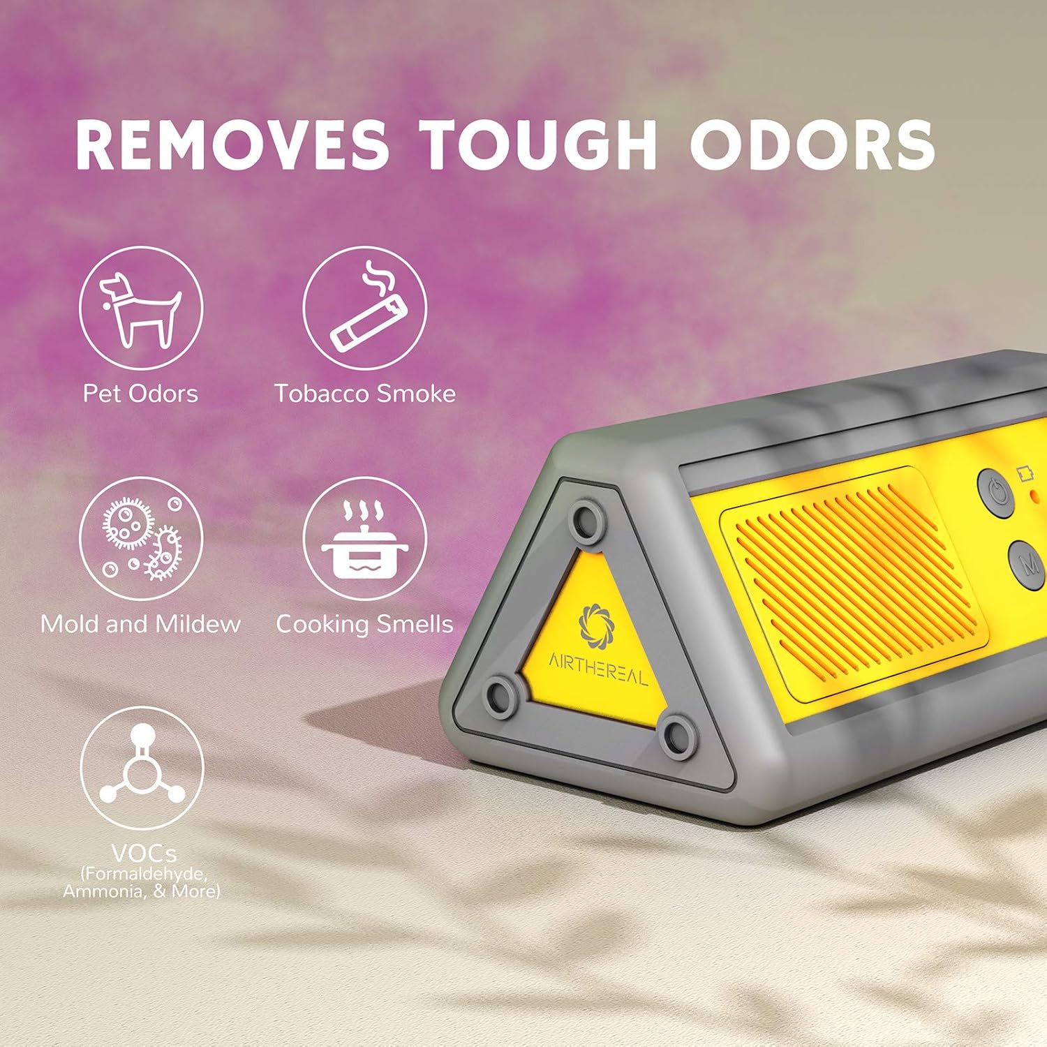 Generator de ozon portabil Airthereal PA1K-GO 1000mg/h, fara fir, cu baterie reincarcabila 3000mAh, 4 moduri functionare, eliminare mirosuri, bacterii si virusi, pentru masina, hotel, birou, baie, spatii pana la 46 mp, autonomie pana la 4-6h
