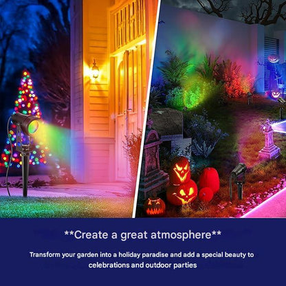 Set 6 lampi pentru gradina, RGB LED, 12 V, 18 W, 1200 lm, proiector cu telecomanda, impermeabil IP65, Iluminat exterior pentru gradina, curte, petrecere, copaci, cu tarus si cablu de 20 m