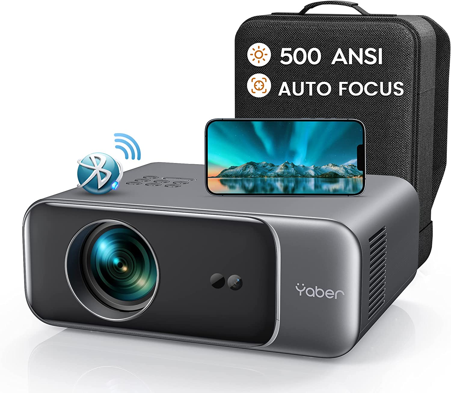Videoproiector WiFi 6, Bluetooth, 15000 lumeni, 1080P Full HD, Auto Focus,  suporta 4K, auto Keystone, Home Cinema pentru martphone/TV Stick/PPT/PS5, Yaber Pro V9