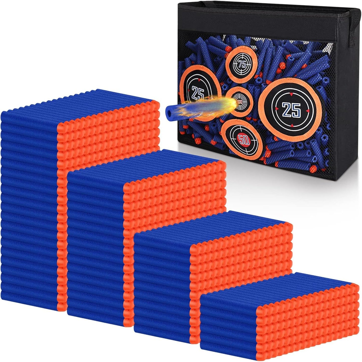 Set 600 sageti Darts din spuma, compatibile Nerf N-Strike Elite – Munitie Refill pentru pistol de jucarie, sageti de rezerva cu sac de depozitare si tinta antrenament