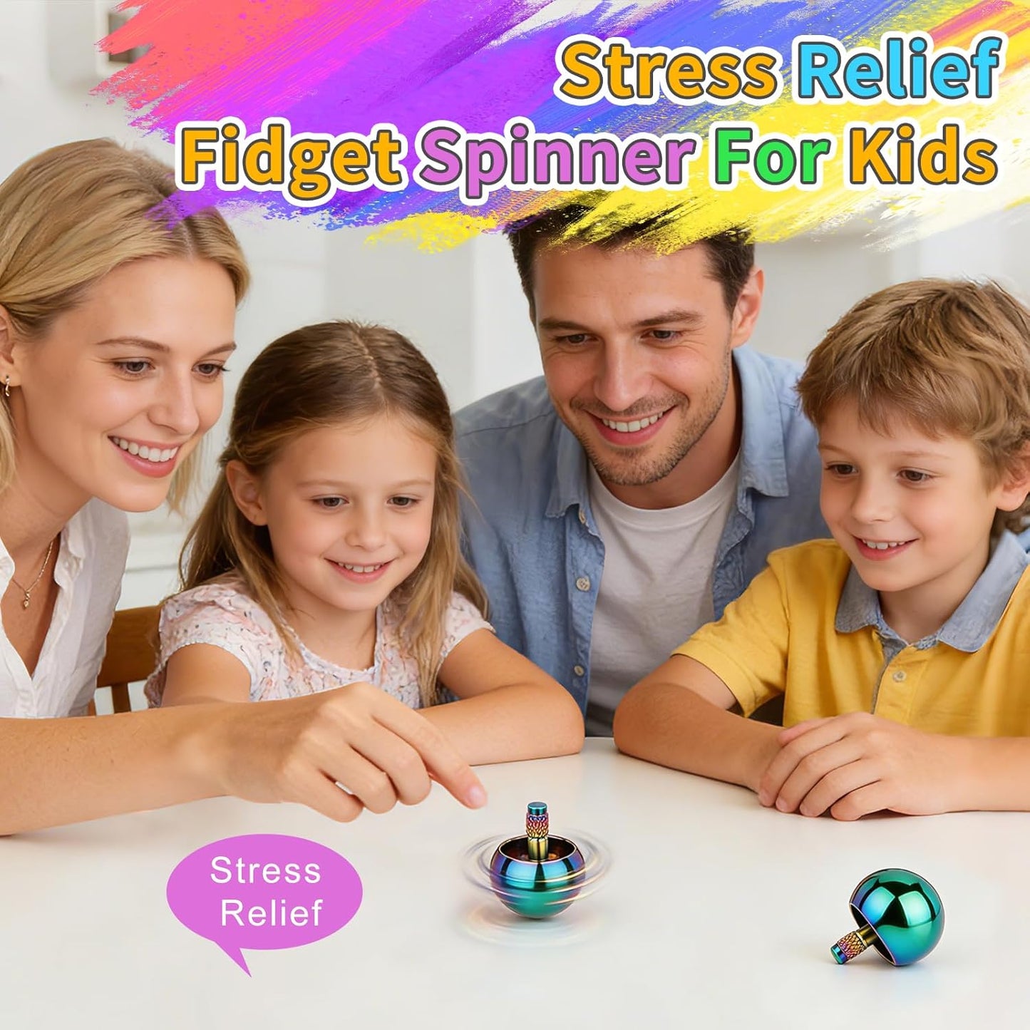 Fidget spinner metalic Coolden, titirez anti-stres, rotatie 3-5 min, silentios, otel inoxidabil 304, mini portabil EDC, pentru copii si adulti, multicolor