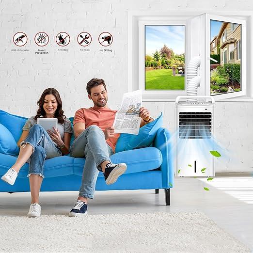 Garnitura ferestre pentru aer conditionat mobil, lungime maxima 400 cm, sistem de evacuare portabil, compatibil cu ferestre, retractabile si tractibile, luminatoare, batante, basculante