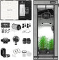 Kit sistem hidroponic, cort de crestere 60 x 60 x 140 cm, ventilator tubular 100 mm, lampa LED EVO 100 W, filtru de carbon, ventilator clips 150 mm, furtun evacuare, 4 buzunare de crestere, raft de colt, cu controler central integrat