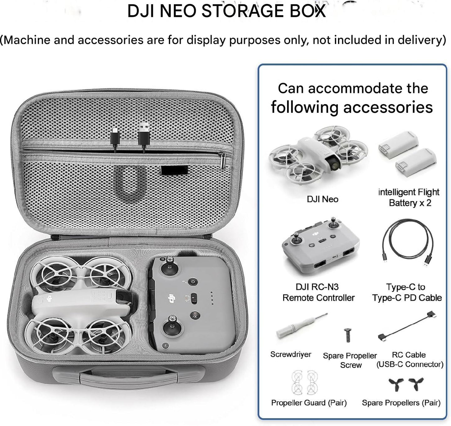 Husa de protectie pentru drona DJI Neo si controler RC-N3, geanta de transport impermeabila, portabila 29 x 20 cm, rezistenta la socuri, cu maner anti-alunecare si curea de umar, gri