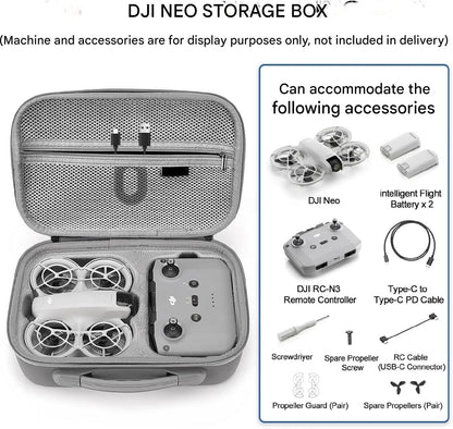 Husa de protectie pentru drona DJI Neo si controler RC-N3, geanta de transport impermeabila, portabila 29 x 20 cm, rezistenta la socuri, cu maner anti-alunecare si curea de umar, gri