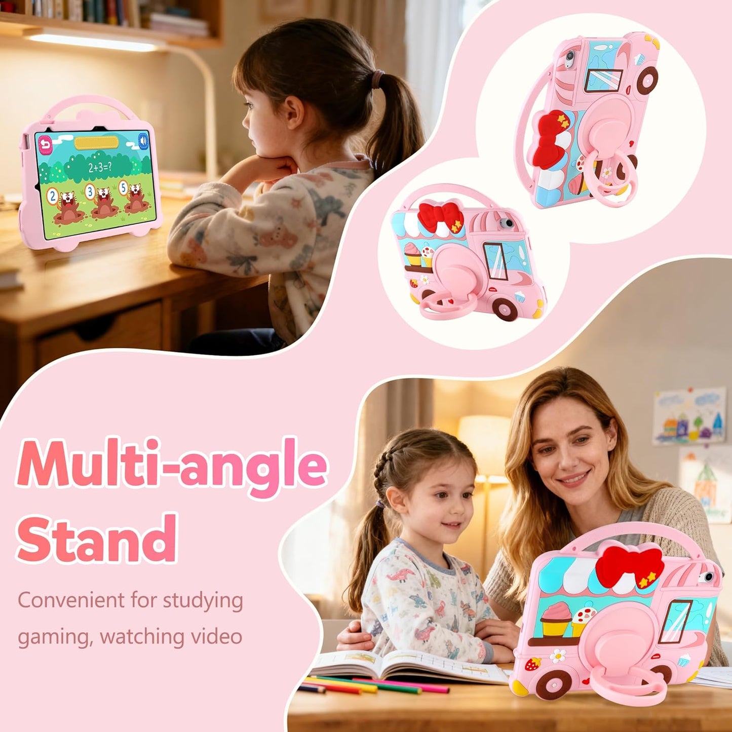 Husa pentru iPad A16 11 generatia 11 inch 2025, inghetara 3D, din silicon pentru iPad 10 Generation, protectie rezistenta la socuri pentru copii si fete, cu suport rotativ, curea de umar si maner