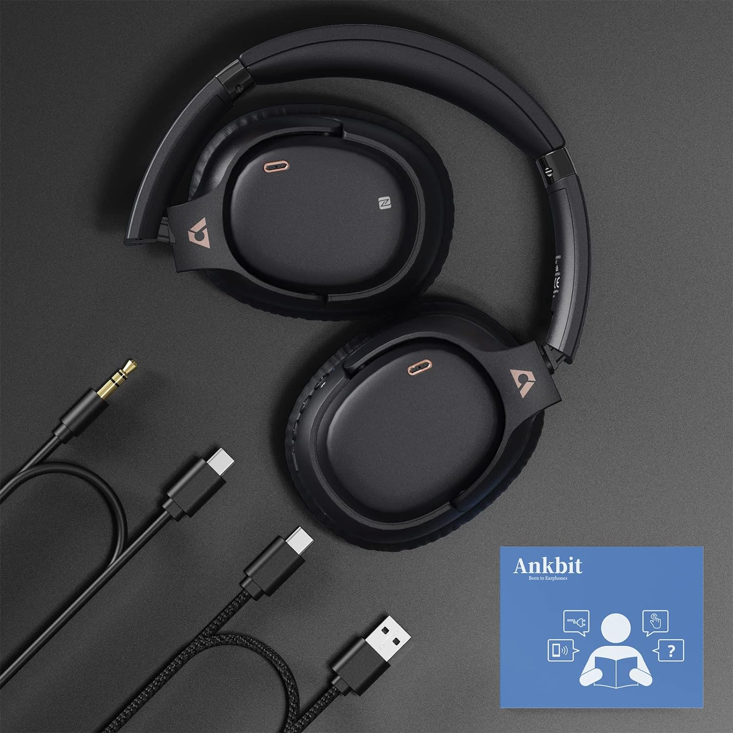 Casti Wireless, Ankbit, Bluetooth, on ear, 5 microfoane, autonomie 80 de ore, tehnologie anulare zgomot