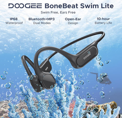 Casti Wireless Doogee Bone Sound, Bluetooth 5.4, IP68, 32GB, MP3 integrat, Open-Ear, mod dublu Bluetooth/MP3, pentru ciclism, fitness sau inot, gri inchis