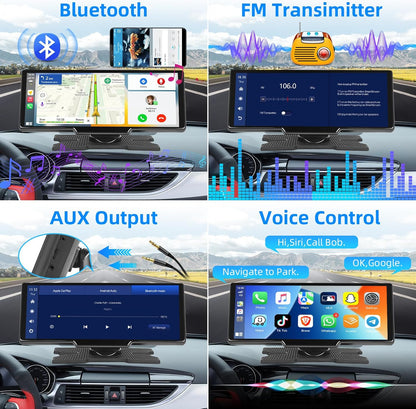 Navigatie auto, Multimedia 9, 3 inch cu camera de bord, control prin Apple CarPlay si Android Auto, cu touchscreen, Bluetooth, Transmitator FM, control vocal, split-screen, inregistrare in bucla, 7-32 V