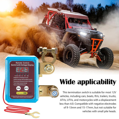Izolator baterie auto, comutator de deconectare 12/24V 240A, cu 2 telecomenzi wireless, display, monitorizare tensiune, oprire automata, intrerupator baterie pentru masina, barca, autovehicule, rulota, ATV, camion
